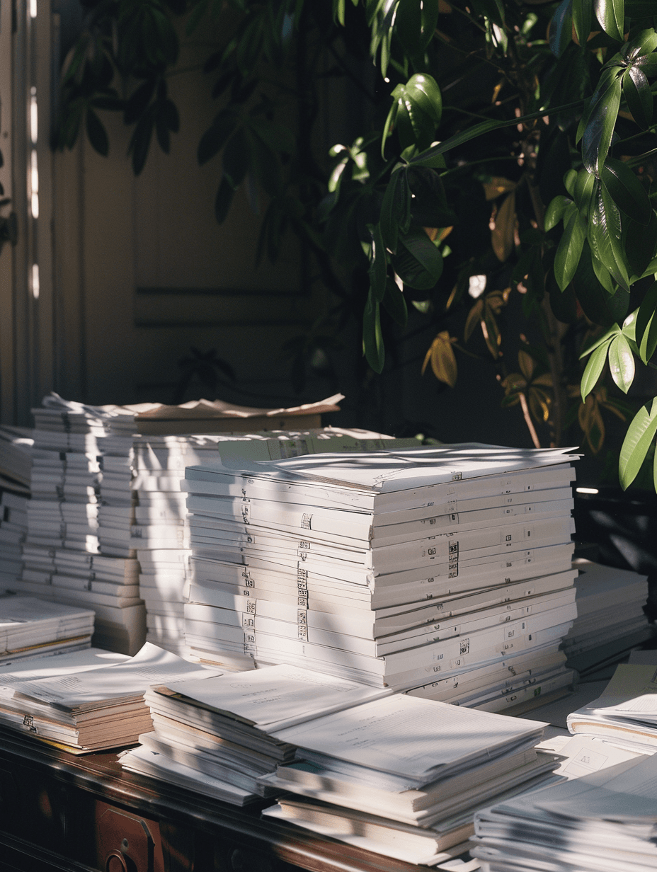 Pilhas de documentos e processos físicos