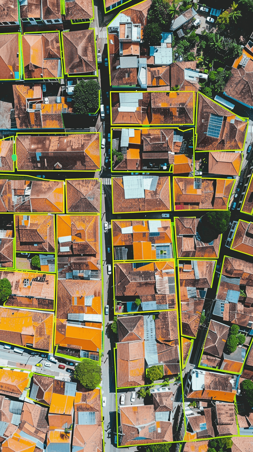 Vista aérea com lotes demarcados