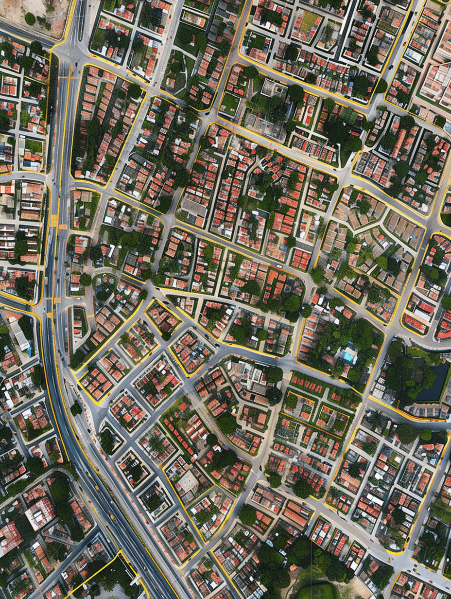 Mapa de zoneamento urbano com lotes demarcados